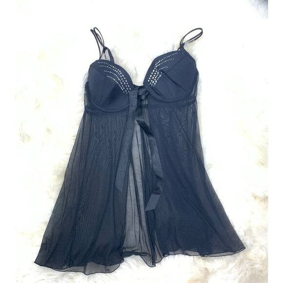 VTG Y2K Sheer Babydoll Lingerie Rhinestone Bow Tie Front Size 18/20 Fashion Bug - Picture 5 of 6